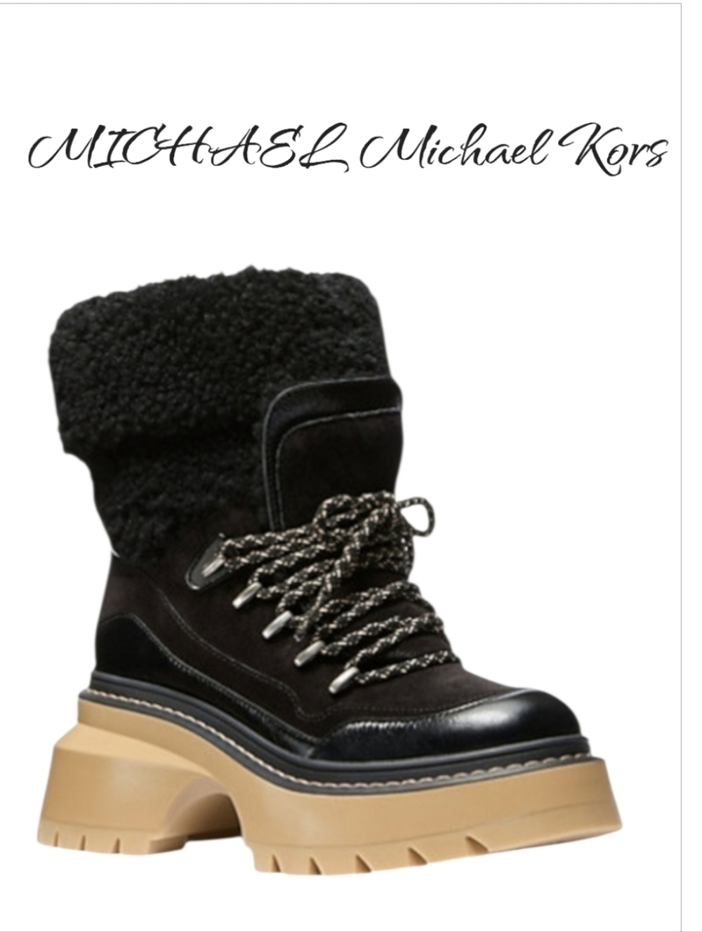 Michael Kors Shiloh Black Mixed-Media Chunky Platform Boot SZ 8 NWT